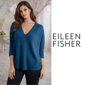Eileen Fisher Ribbed Delave V Neck Linen Sweater